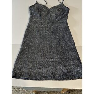 Shimmering Silver & Blue Sleeveless Mini Length w/ V Neck‎ & Adjustable Straps